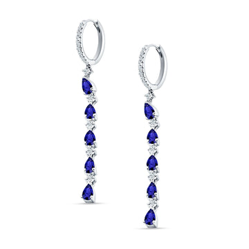 Drop Dangle Hoop Earring Pear Blue Sapphire CZ 925 Sterling Silver Wholesale